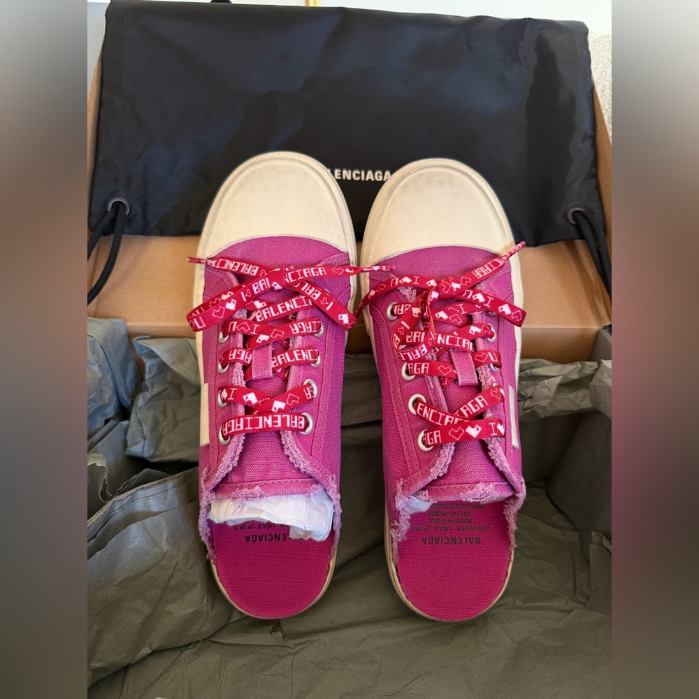 Balenciaga Paris Canvas Mule Sneakers | Pink | EU 39 | Full Set - Picture 12 of 15